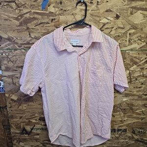 Men's Striped Button-Down Shirt - Orange and White